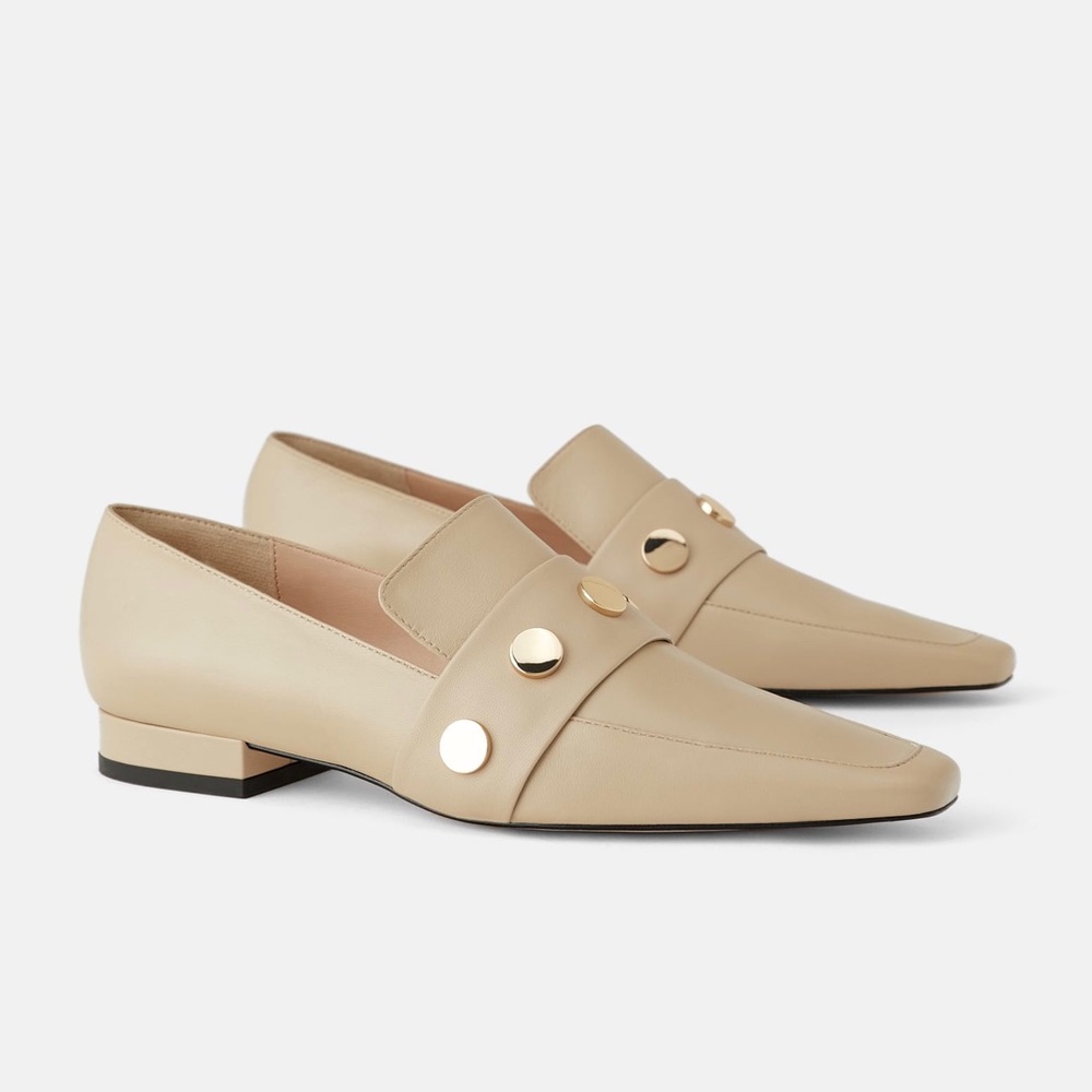 Zara Studded Leather Loafers NWT